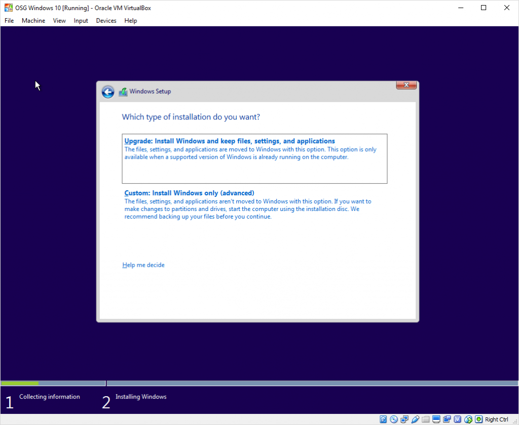 Windows 10 operating system installation