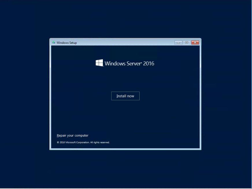 Windows Server 2016 installation tutorial